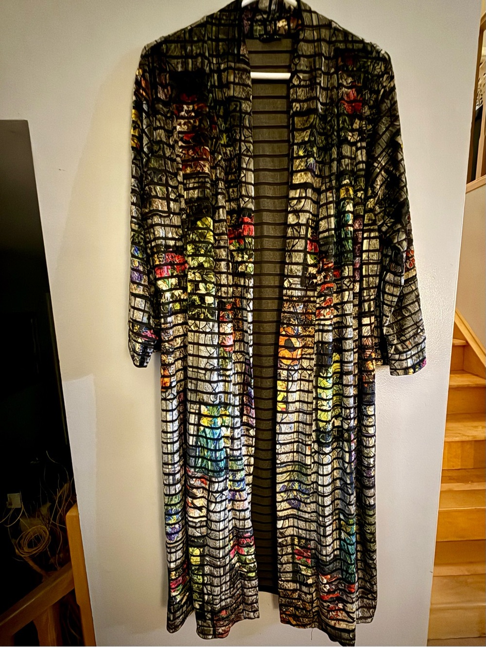 Suzanne Betro Stained Glass Velvet Mesh Open Front Duster Cardigan - Large